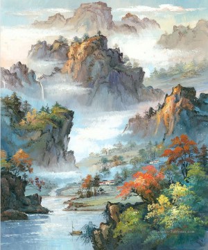 Paysage chinois Shanshui montagnes Cascade 0 955 Peinture à l'huile